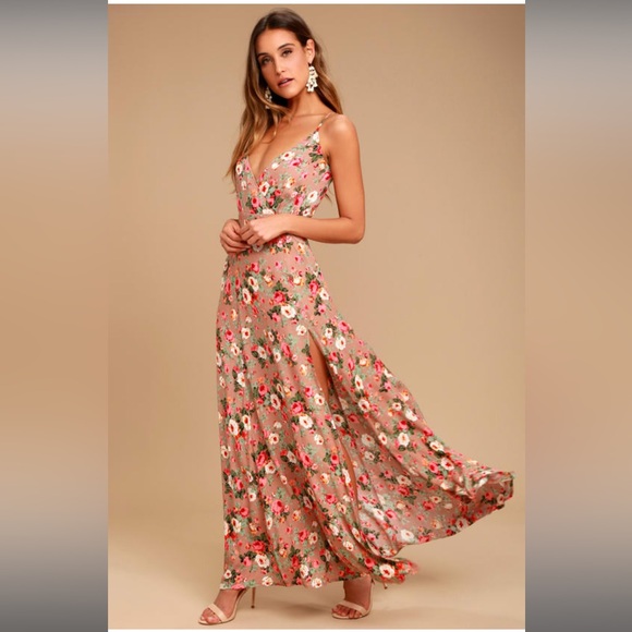 Lulus Everlasting Bliss Blush Floral Print Maxi Dress. - Picture 4 of 6